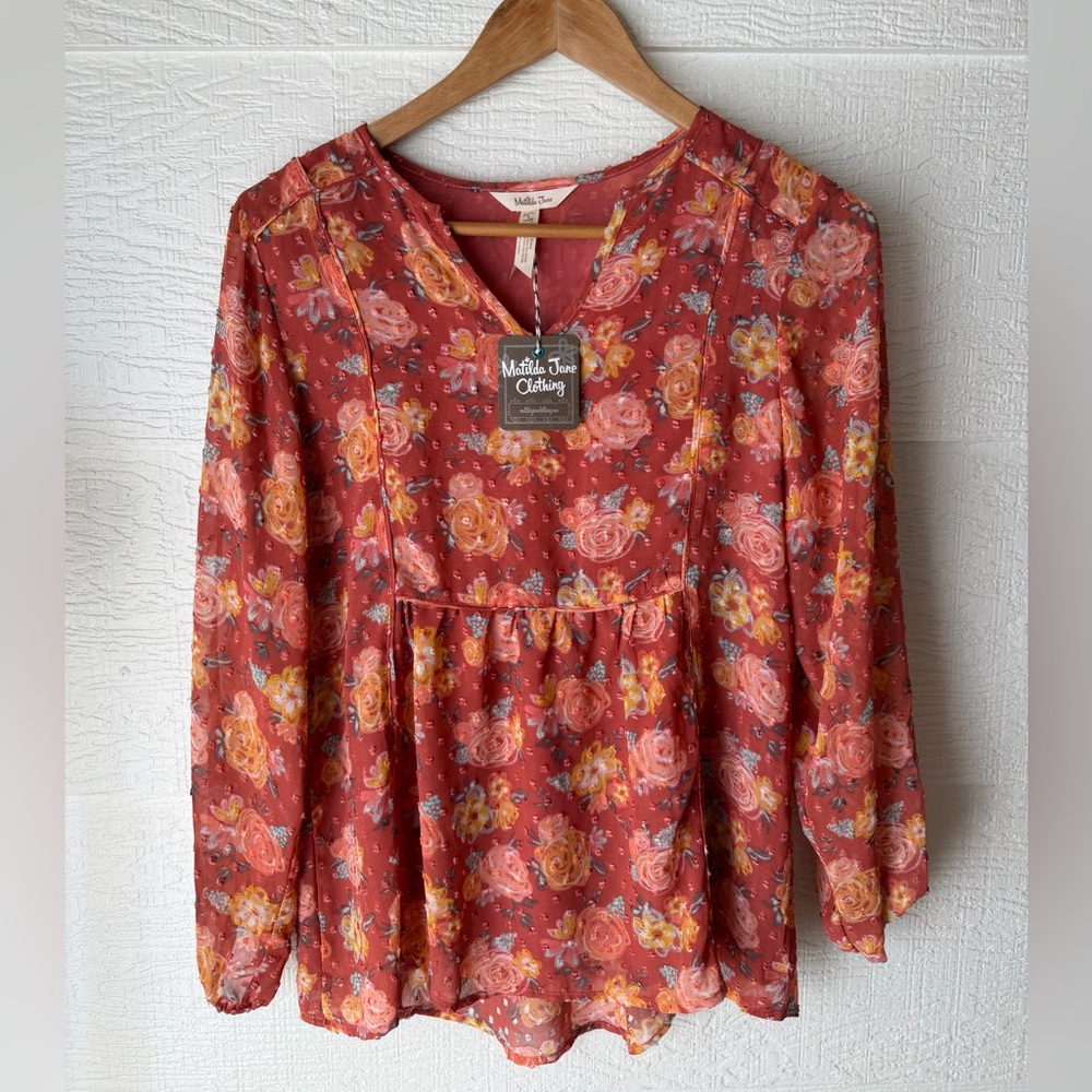 Matilda Jane Botanical Beauty Floral Peplum Top S NWT
